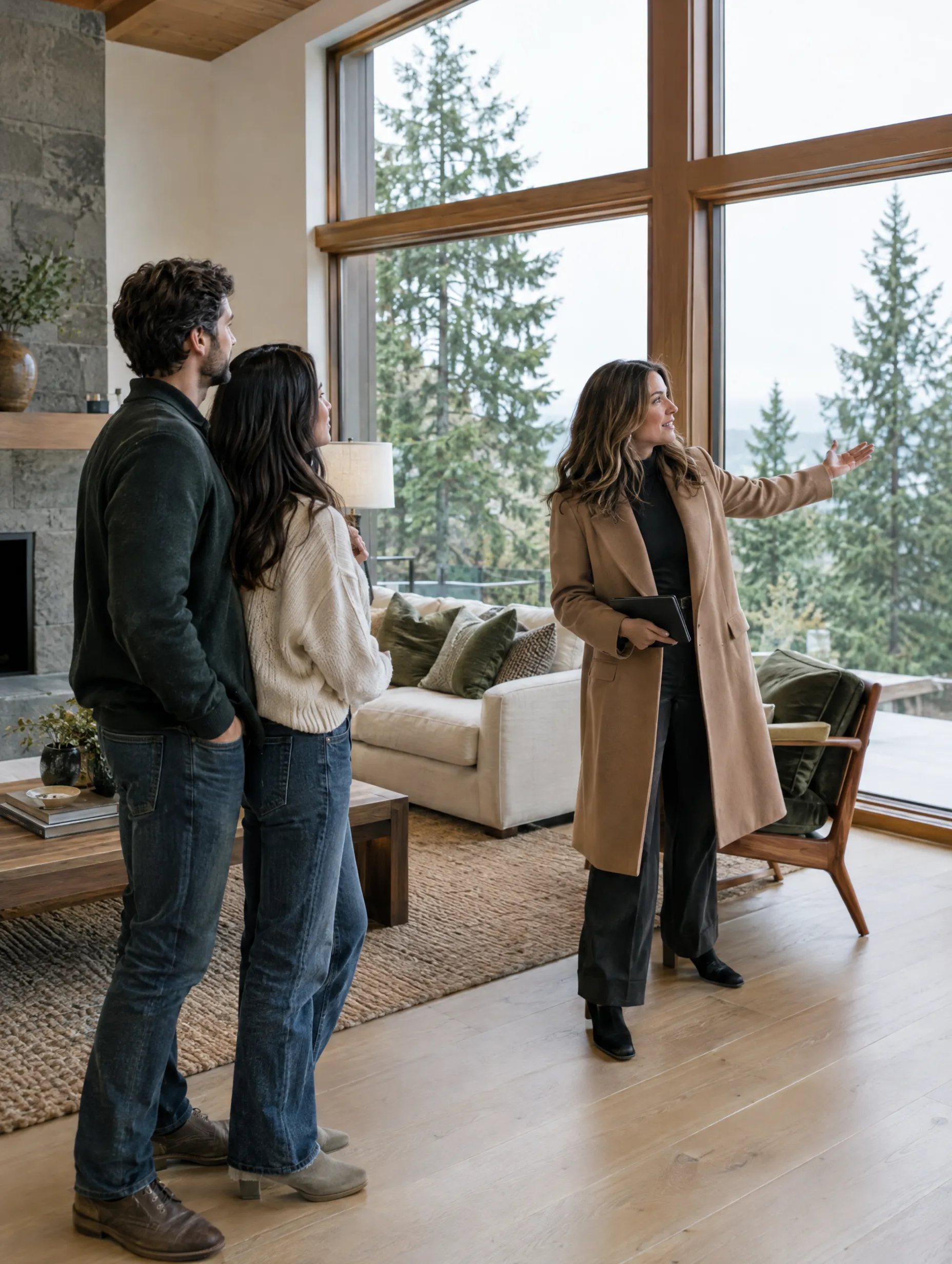 Renwick broker walking a client through a bright modern home in Ballard