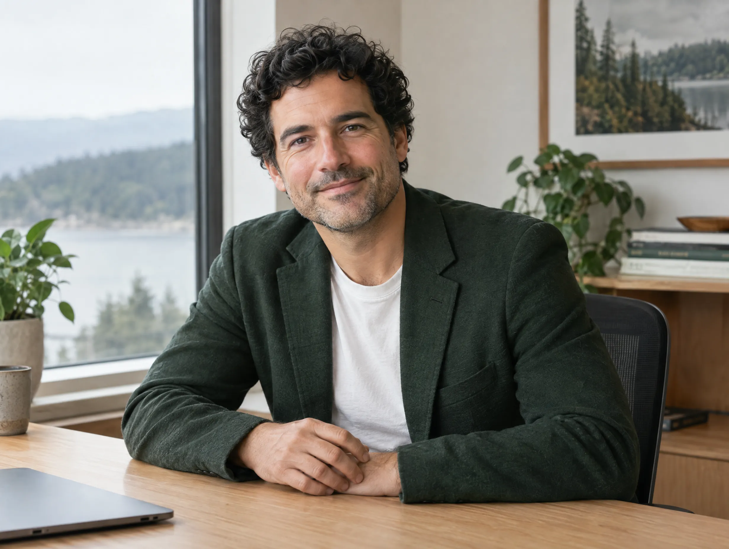 A Renwick broker standing outside a modern cedar-clad home in Seattle